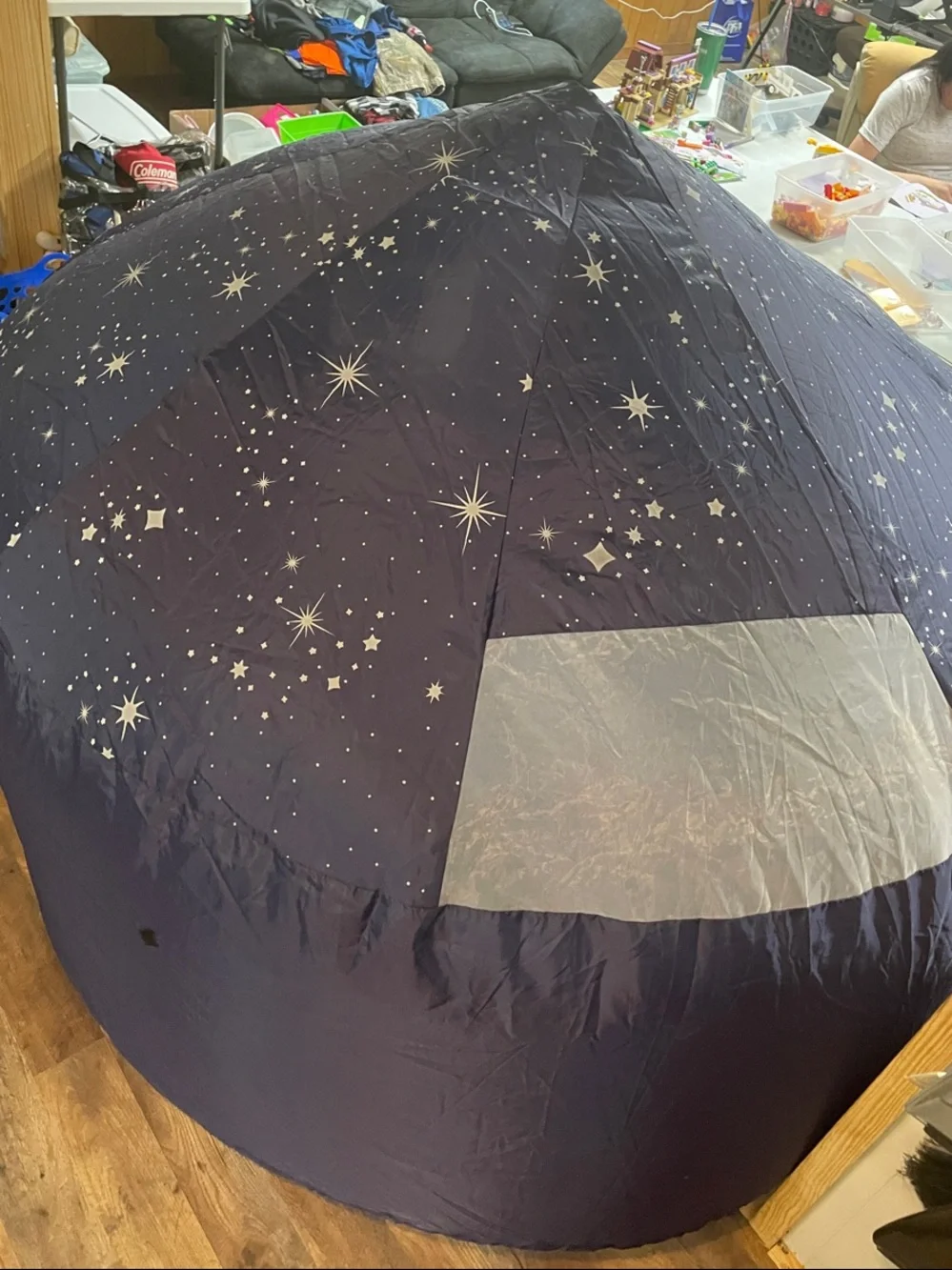 Star Print Navy poleless tent (use box fan)